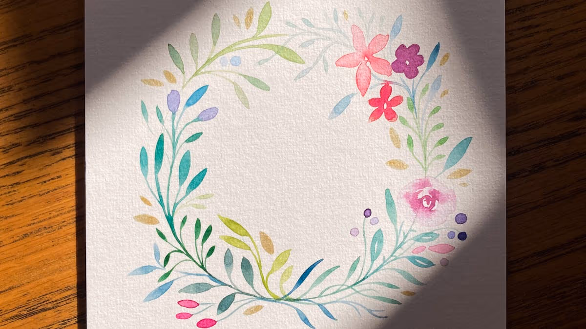 水彩夏日花环绘画